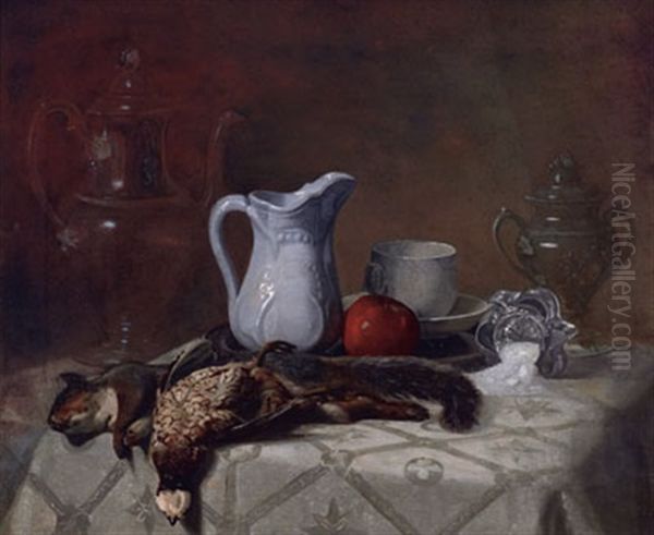 Still Life With Squirrel And Pheasant On A Table Set With Glass Pitchers And An Apple - view 1