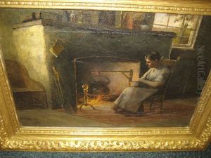 Woman Seated Beside A Hearth