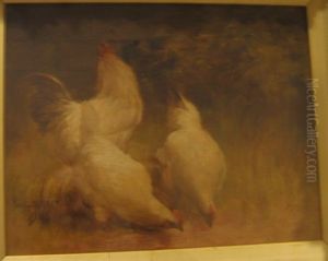 Three Chickens Feeding by Paul Harney Jr.