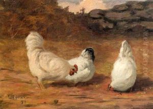 Three Chickens In A Farmyard by Paul Harney Jr.