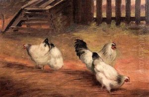 Four Chickens In A Farmyard by Paul Harney Jr.