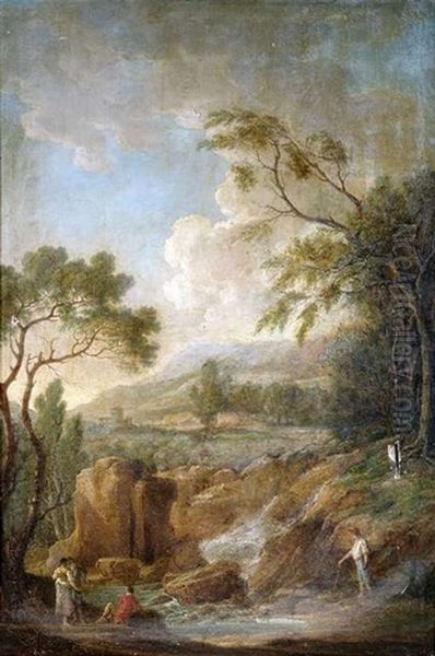 Idealisierte Campagnalandschaften Mit Wasserfallen, Figuren- Und Tierstaffage (pair) - view 1