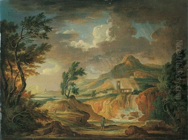 Der Windstoss. Arkadische Flusslandschaft Mit Einem Wasserfall - view 1
