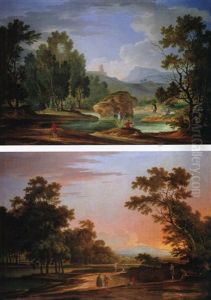 Landschaft Bei Tivoli Mit Der Villa Des Maecenas - Der Morgen (+ Tiberlandschaft Bei Rom - Der Abend; Pair) by Adolf Friedrich Harper