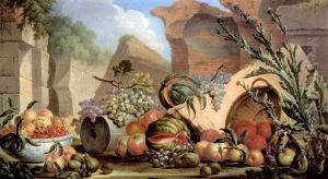 Fruchtestilleben Vor Romischen Ruinen In Einer Campagnalandschaft by Adolf Friedrich Harper
