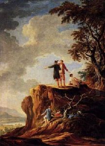 Figures Standing On The Top Of A Hill With A View Of A River Landscape Beyond Figures Standing On The Top Of A Hill With A View Of A River Landscape Beyond