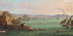 The Bay Of Naples With The Castel Dell'ovo, The Vesuvius Beyond