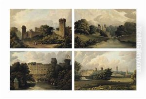 Warwick Castle Viewed From Four Perspectives (a Set Of Four) by Richard Bankes Harraden