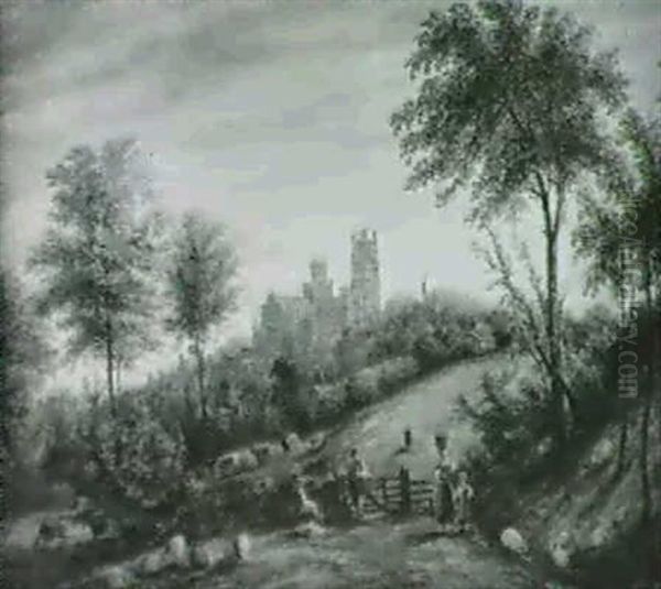 A View Of Ely Cathedral, With Figures, Sheep And Cattle In The Foreground - view 1