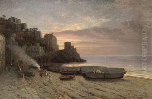 Blick Auf Die Kuste Von Amalfi Im Abendrot by Hugo Paul Harrer