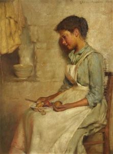 Interior With Woman Peeling Vegetables by Edwin Harris