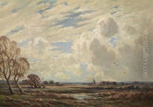 Weite Herbstlandschaft Mit Windmuhle by Edwin Harris