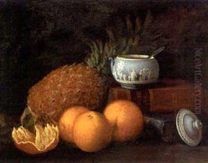 Still Life Of A Pineapple, Wedgwood Pot And Oranges, With Books To The Side