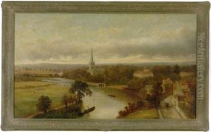 Landscape With Village, Cattle And Boats On The Water by Henry Hotham Harris