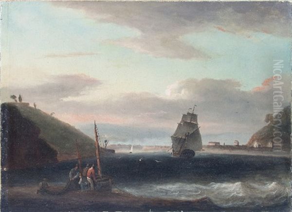 Fisherfolk On The Foreshore With Shipping In The Distance - view 1