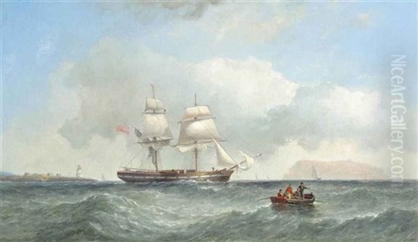 An English Brig Under Reduced Sail Off The Coast With An Island Off Her Port Bow - view 1