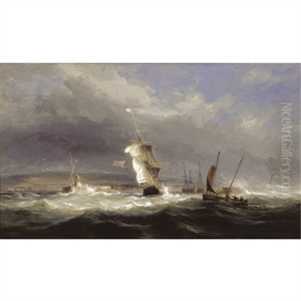 Shipping In A Squall Off Swansea Harbour - view 1