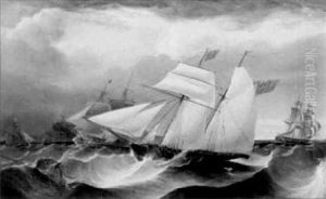A British Schooner And Other Shipping In Rough Seas by James Harris of Swansea