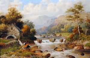 River Scene With Fishermen And Mill In The Foreground