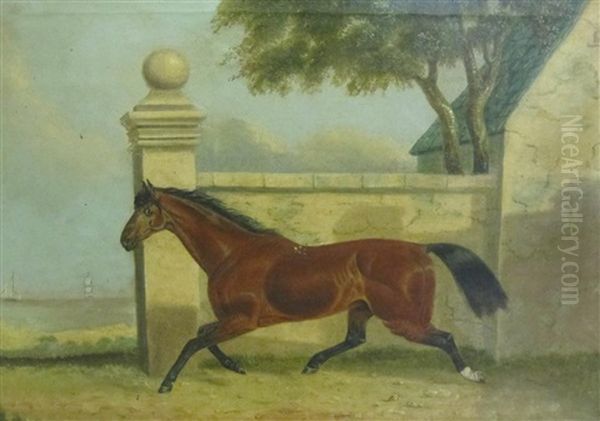 A Horse By A Pillared Wall, A Coastal View Beyond; And A Mare And Foal, In A Field By A Coast - view 1