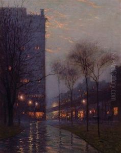 Bryant Park At Evening, New York by Lovell Birge Harrison