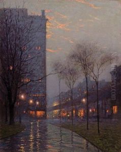 Bryant Park At Evening, New York by Lovell Birge Harrison