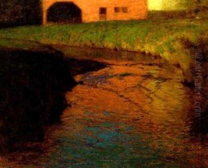 Red Barn By A Stream by Lovell Birge Harrison