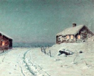 Fishermans Cottages In Moonlight, No.1 by Lovell Birge Harrison