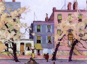 A Busy Southern Street Scene by Robert Bartholomew Harshe