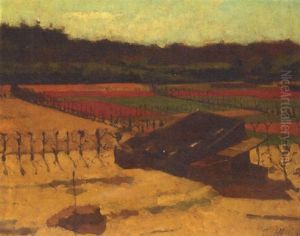 A Bulb Field With A Barn In The Foreground by Ferdinand Hart Nibbrig