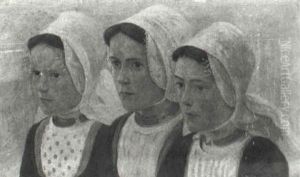 Three Girls In Costume From Zealand by Ferdinand Hart Nibbrig