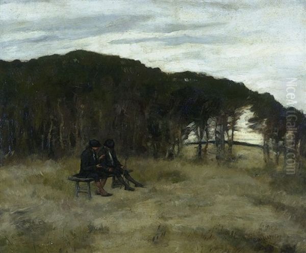 Figures On A Bench Surrounded By Dunes (+ Landscape With Water Tower, Smllr; 2 Works) - view 1
