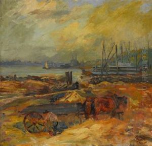Wagon On The Riverbank by George Overbury Hart