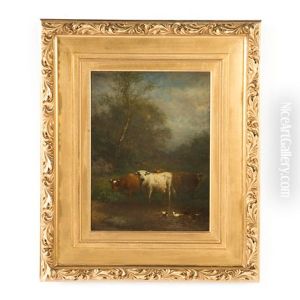 Cows And Ducks Along The Water by James McDougal Hart