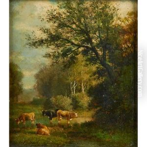 Laid To Board, Cows At Pasture - Catskill Mountains, New York by James McDougal Hart