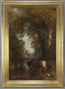 Wooded Landscape With Cattle Watering by James McDougal Hart