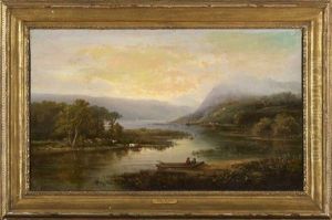 Hudson River Valley Landscape With Two Figures In A Boat by James McDougal Hart