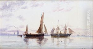 Bateau De Peche Et Trois Mats Pres Durivage by Auguste Ballin