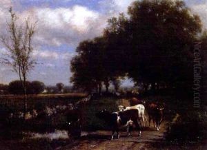 Cows By The Stream by James McDougal Hart