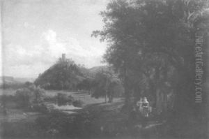 Figures Beside A Shrine In A Country Landscape
