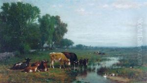 Cattle & Ducks In A River Landscape
