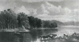 River Landscape With Cattle Watering by James McDougal Hart