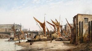 Low Tide Between Blackfriars And Southwarkbridges by Auguste Ballin