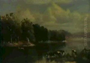 Landschaft Mit Kuhen Am Wasser