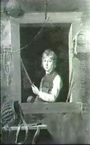 Portrait Of A Young Boy, Half Length, At A Window, Holding A Net, A Great Tit In A Cage To The Right Portrait Of A Young Boy, Half Length, At A Window, Holding A Net, A Great Tit In A Cage To The Right