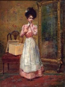 Portrait If A Woman Standing Before A Mirror by Letitia Bonnet Hart