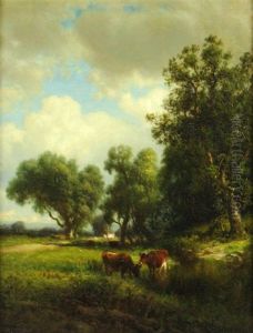 Landscape With Trees And Cattle by William M. Hart