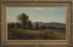 Pastoral Landscape With Farmhouse, Sheep And Cows by William M. Hart