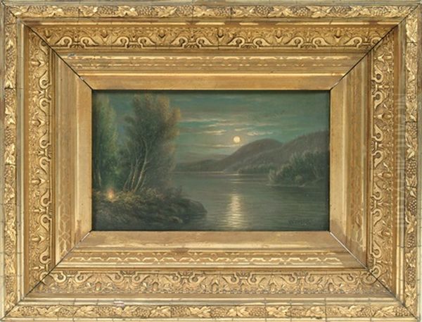 Moonlight Lake Scene W/campfire - view 1