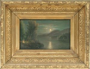Moonlight Lake Scene W/campfire